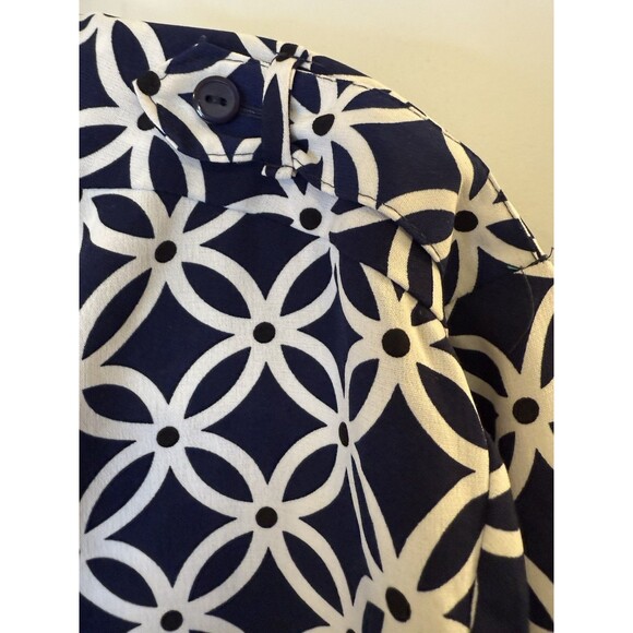 Elementz Women’s XL Navy White Chain Print Button Blouse Elegant Classic Style - Picture 10 of 10